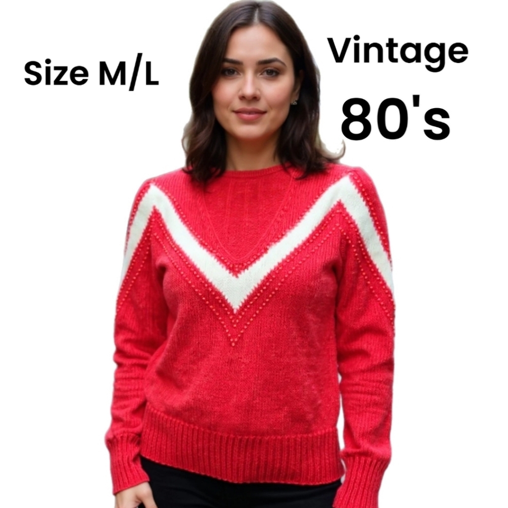 Christmas Holiday Vintage Nannell Red And White Sweater Size L